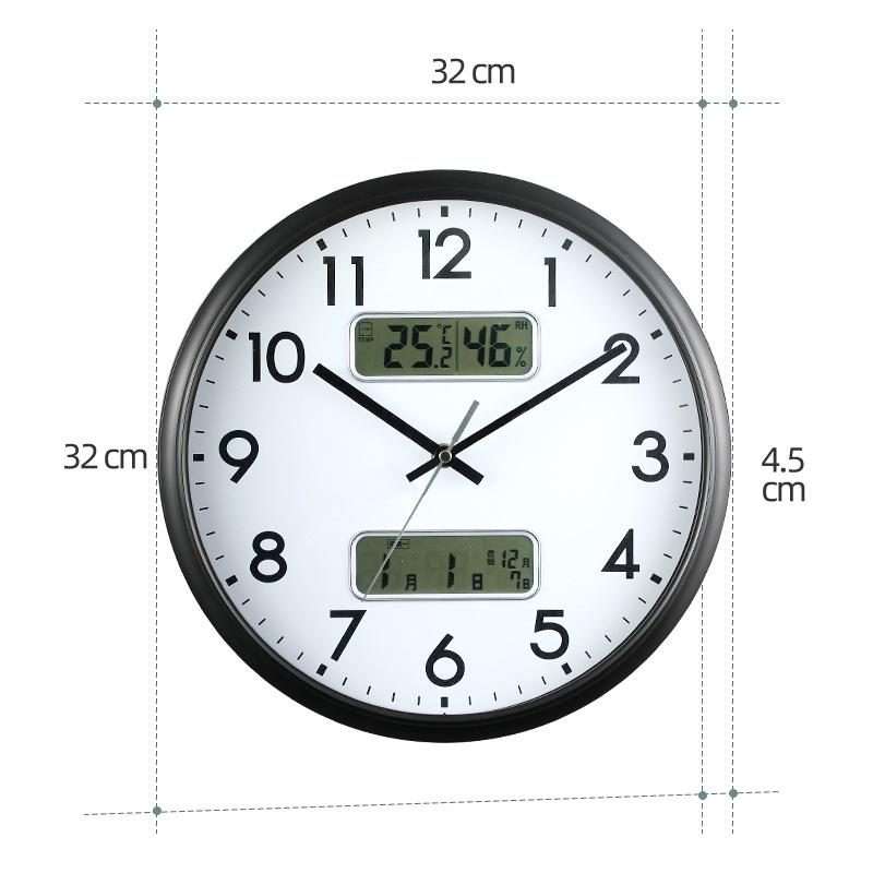 13 Inch Dual-screen LED Display Wall Clock Living Room Temperature And Humidity Calend ... (Black)