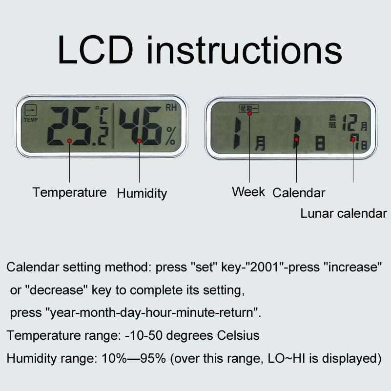 13 Inch Dual-screen LED Display Wall Clock Living Room Temperature And Humidity Calend ... (Black)