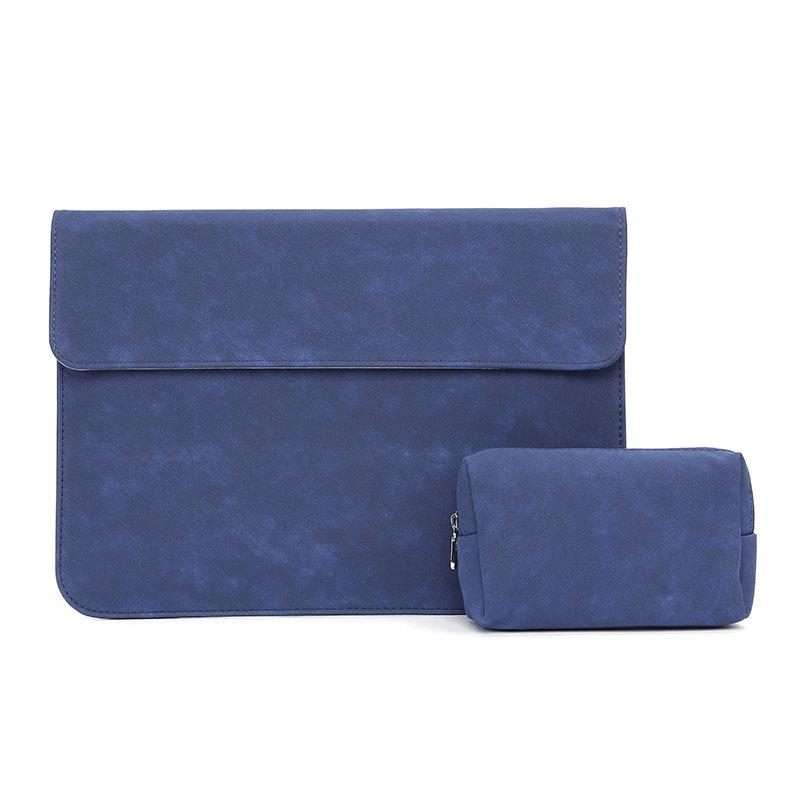 Horizontal Sheep Leather Laptop Bag For Macbook Air ... (Liner Bag + Power Supply Bag Dark Blue)
