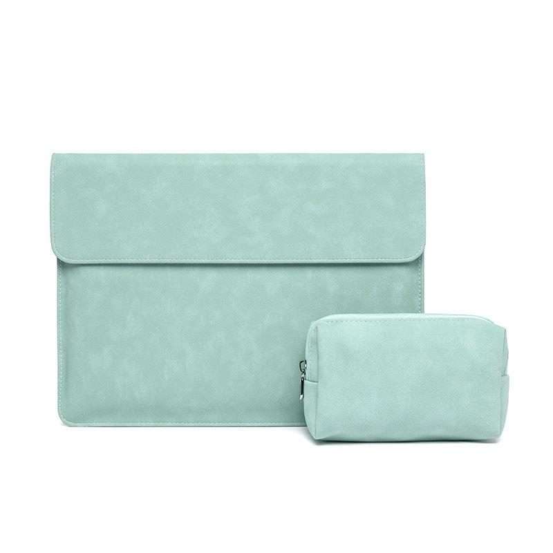 Horizontal Sheep Leather Laptop Bag For Macbook Pro ... (Liner Bag + Power Supply Bag Fruit Green)