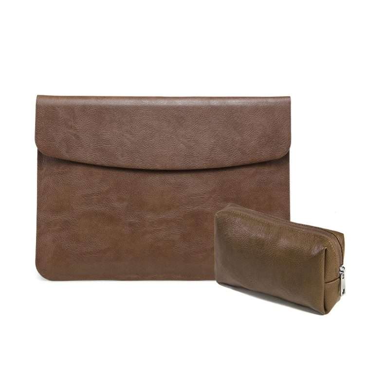 Horizontal Litchi Texture Laptop Bag Liner Bag For MacBook Pro 16 ... (Liner Bag+Power Bag Brown)