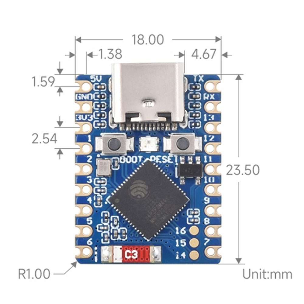 Waveshare ESP32-S3 Mini Development Board, Based On ESP32-S3FH4R2 Dual-Core Processor without Head