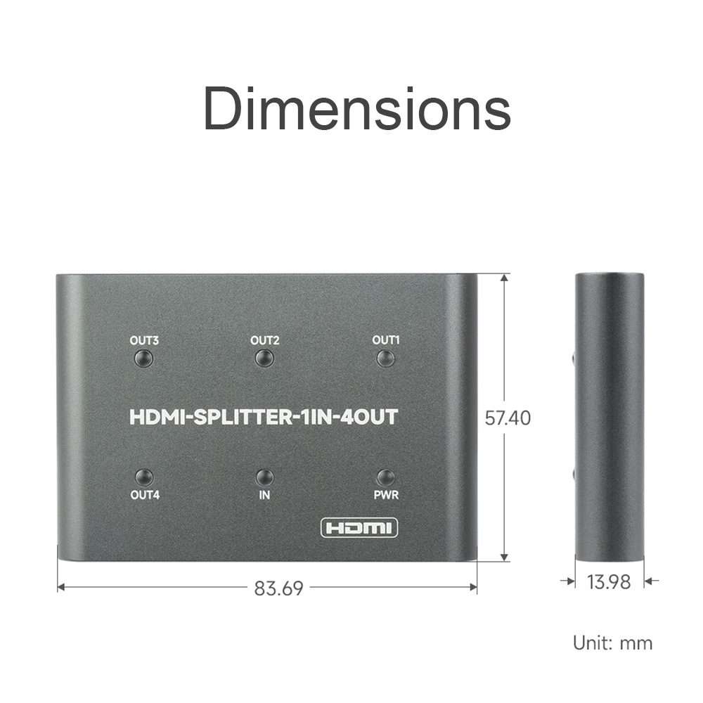 Waveshare 23738 4K HDMI Splitter, 1 In 4 Out, Share One HDMI Source