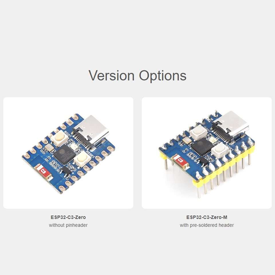 Waveshare 2.4GHz ESP32-C3 Mini Development Board, Based ESP32-C3FN4 Single-core Pr ... with Header