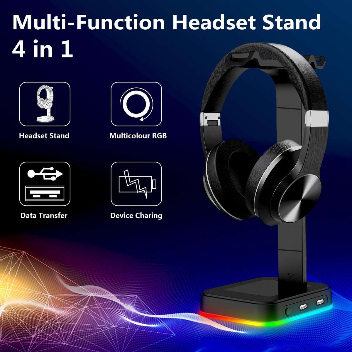RGBD9 RGB Headset Stand Color-Changing Gaming Headset Stand Gaming Headset Display Sta ... (Black)