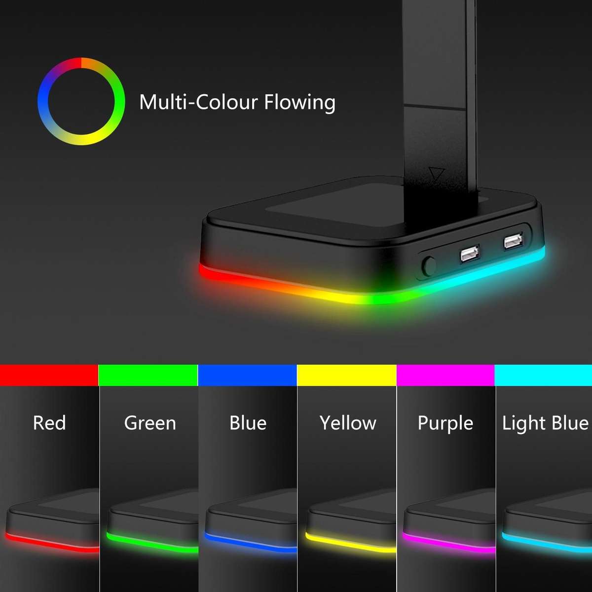 RGBD9 RGB Headset Stand Color-Changing Gaming Headset Stand Gaming Headset Display Sta ... (Black)