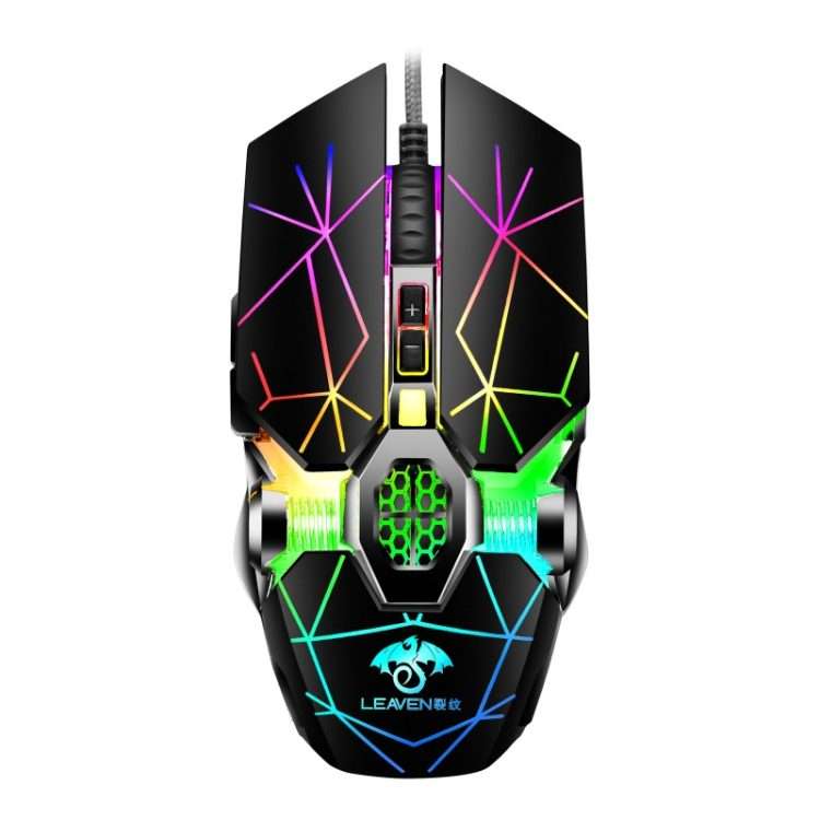 LEAVEN 7 Keys 4000DPI USB Wired Computer Office Luminous RGB Mechanical Gaming Mouse ... S30 Black