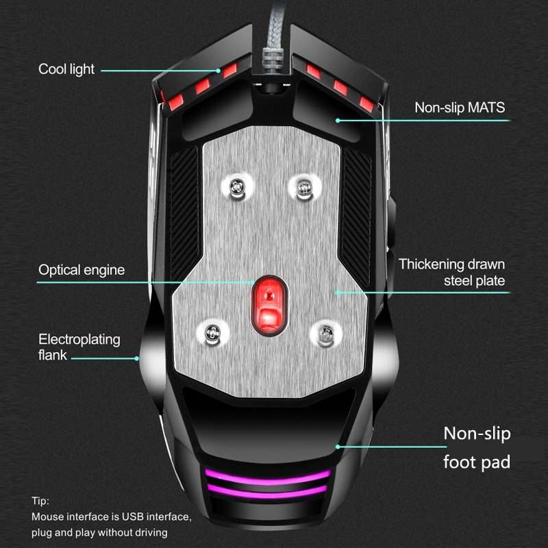 LEAVEN 7 Keys 4000DPI USB Wired Computer Office Luminous RGB Mechanical Gaming Mouse ... S30 Black