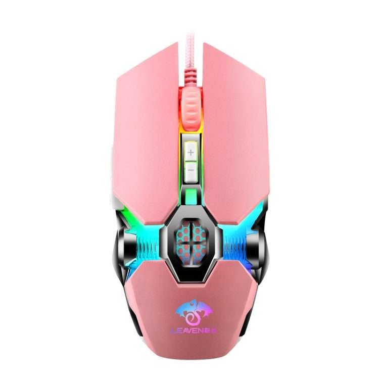 LEAVEN 7 Keys 4000DPI USB Wired Computer Office Luminous RGB Mechanical Gaming Mouse ... S30 Pink
