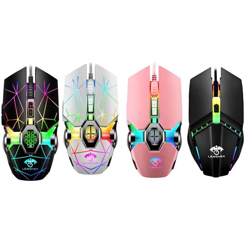 LEAVEN 7 Keys 4000DPI USB Wired Computer Office Luminous RGB Mechanical Gaming Mouse, Cabel Length