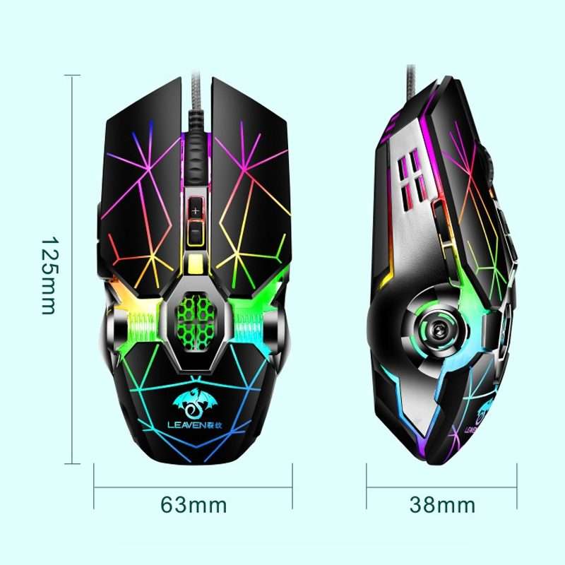 LEAVEN 7 Keys 4000DPI USB Wired Computer Office Luminous RGB Mechanical Gaming Mouse, Cabel Length