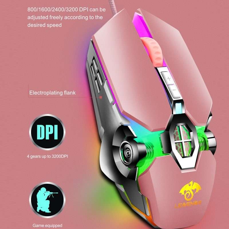 LEAVEN 7 Keys 4000DPI USB Wired Computer Office Luminous RGB Mechanical Gaming Mouse, Cabel Length