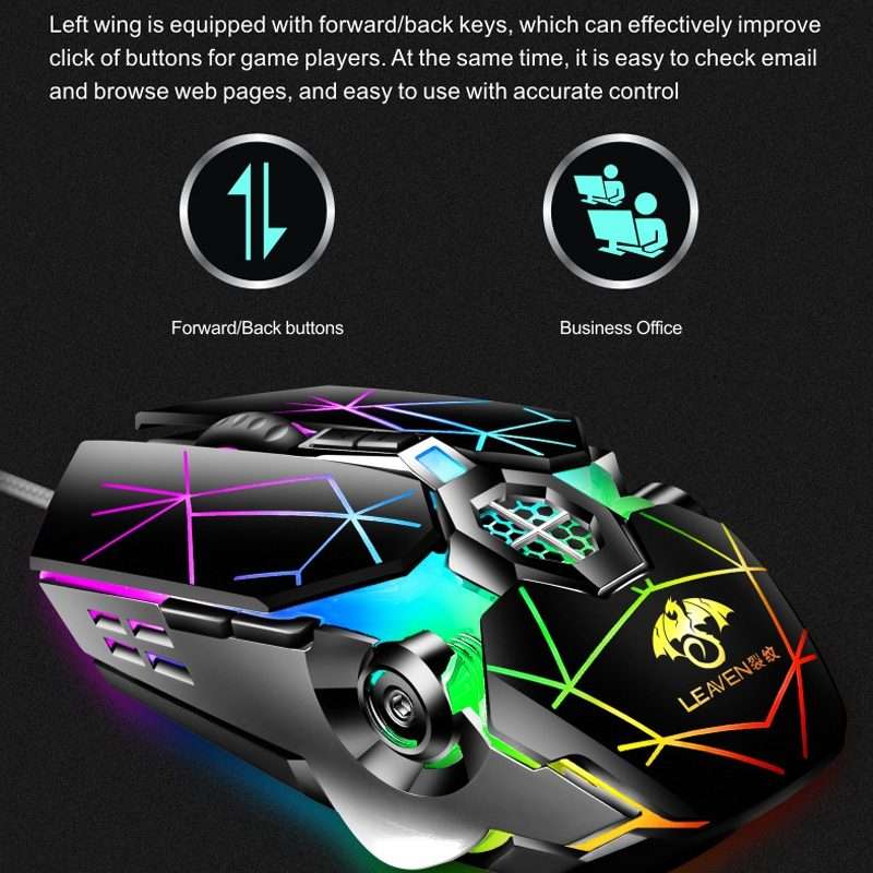 LEAVEN 7 Keys 4000DPI USB Wired Computer Office Luminous RGB Mechanical Gaming Mouse, Cabel Length
