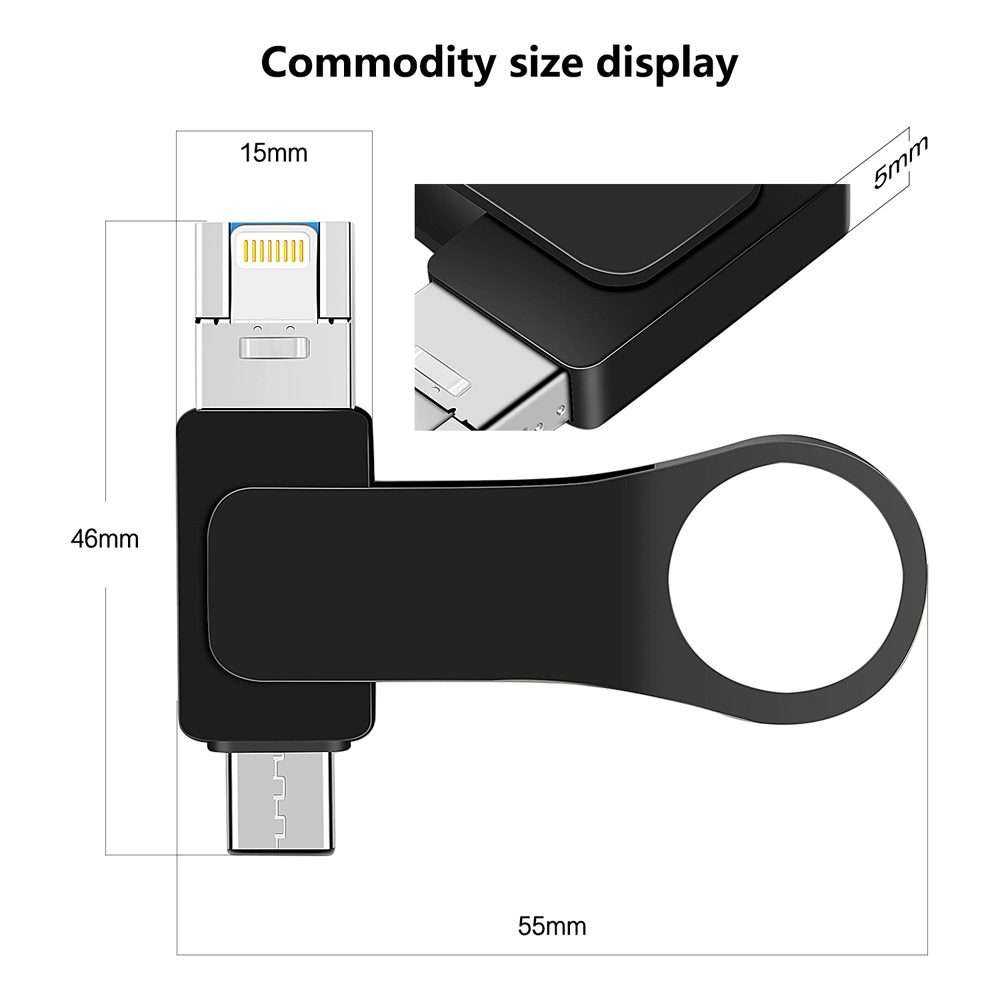 16GB USB 3.0 + 8 Pin + USB-C / Type-C 3 in 1 Mobile Computer Metal U-Disk(Silver)