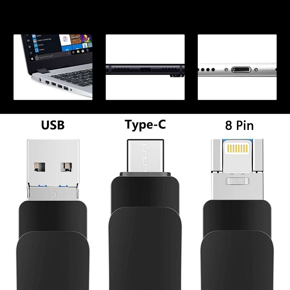 16GB USB 3.0 + 8 Pin + USB-C / Type-C 3 in 1 Mobile Computer Metal U-Disk(Pink)