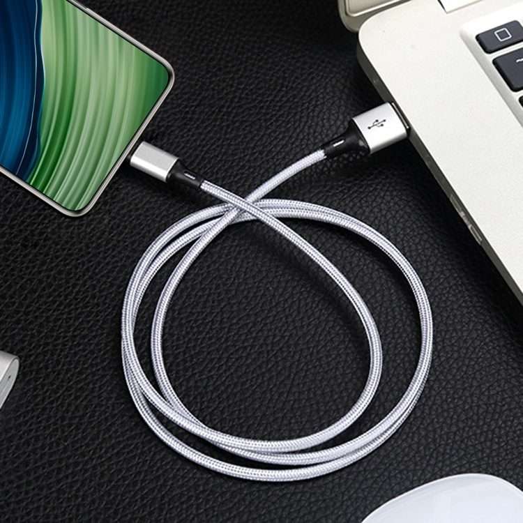 4 PCS 2.4A USB-C / Type-C to USB Braided Fast Charging Sync Data Cable, Length: 0.25m (Silver)