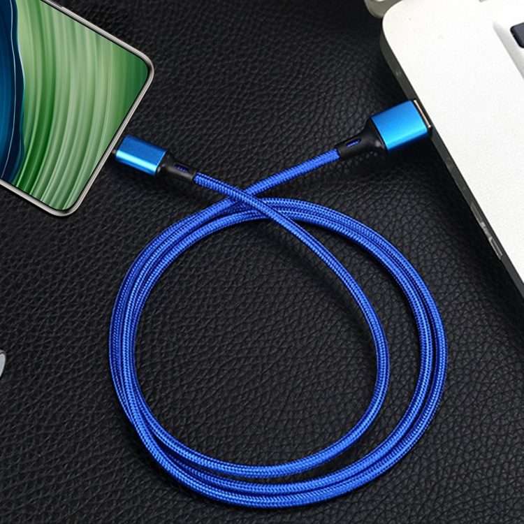 4 PCS 2.4A USB-C / Type-C to USB Braided Fast Charging Sync Data Cable, Length: 1.5m (Blue)