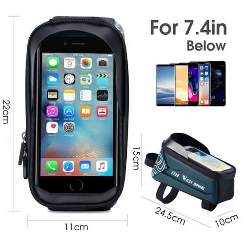 WEST BIKING Bicycle Upper Tube 2.2L Hard Shell Bag For 7.4 Inch Mobile Phone(Black)