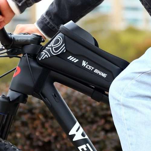 WEST BIKING Bicycle Upper Tube 2.2L Hard Shell Bag For 7.4 Inch Mobile Phone(Black)