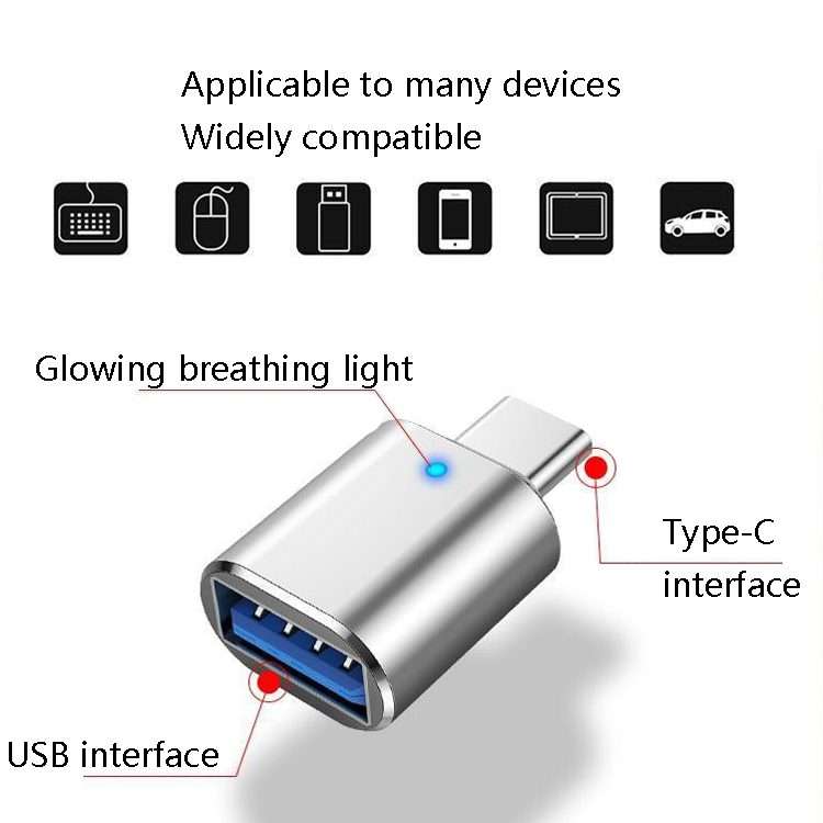 3 PCS USB 3.0 Female to USB-C / Type-C Male OTG Adapter with Indicator Light(Silver)