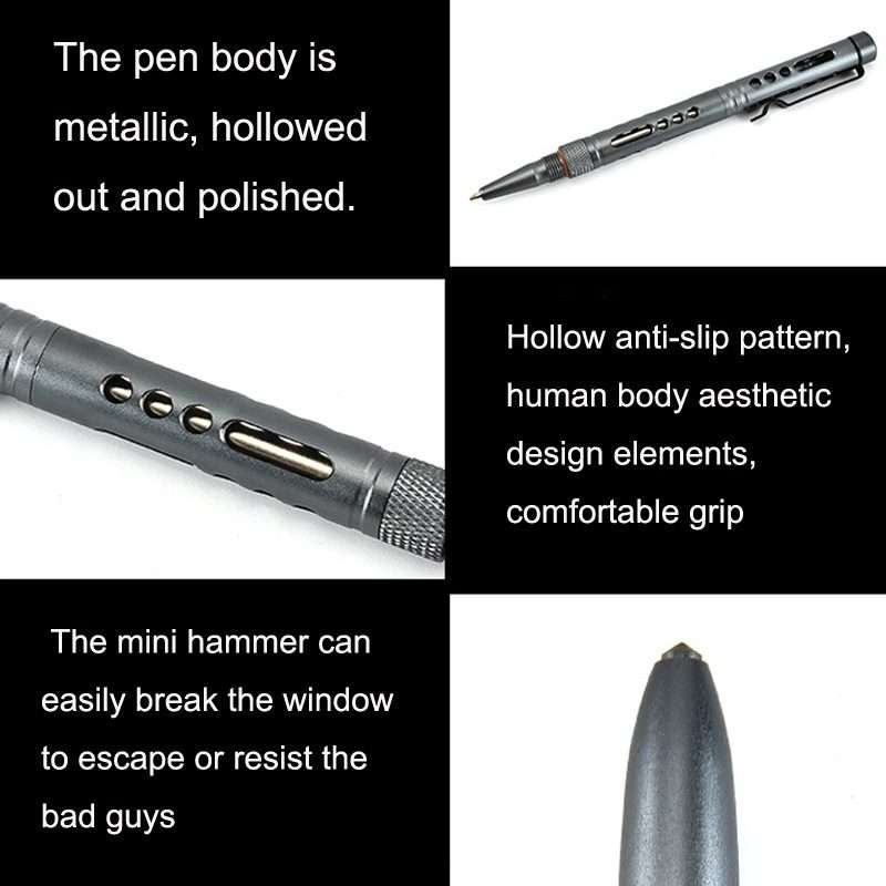GB016 Aluminum Alloy Hollow Broken Window Survival Pen, Random Color Delivery