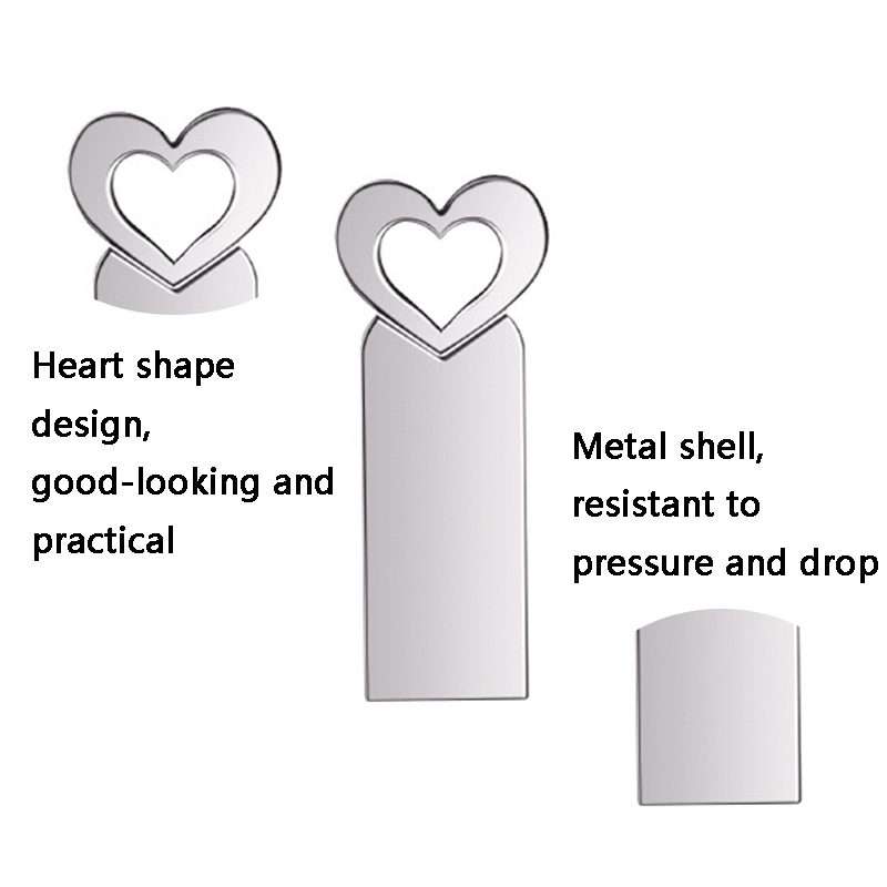 Zshqu2 Heart-Shaped USB 2.0 High Speed Metal USB Flash Drives, Capacity: 4GB(White)
