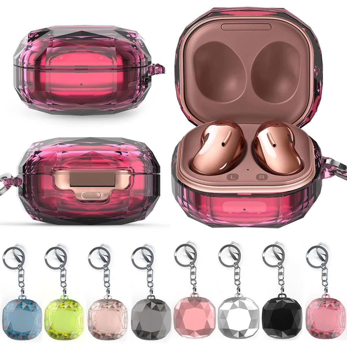 PC Diamond Pattern Earphone Protective Case For Samsung Galaxy Buds Live ... (Electroplated Black)