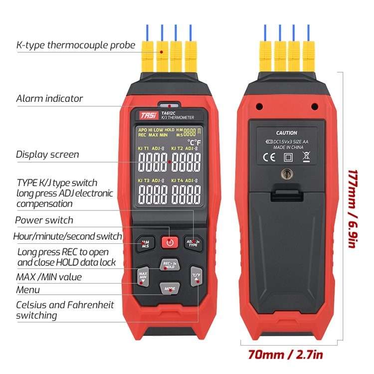 TASI Contact Temperature Meter K-Type Thermocouple Probe Thermometer, Style: TA612A Single Channel
