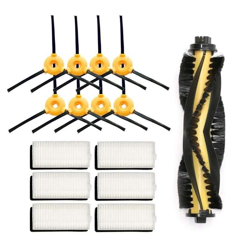 For ECOVACS N79S / DN620 / 500 4pairs Side Brushes+ 6pcs Filters+Roller Brush