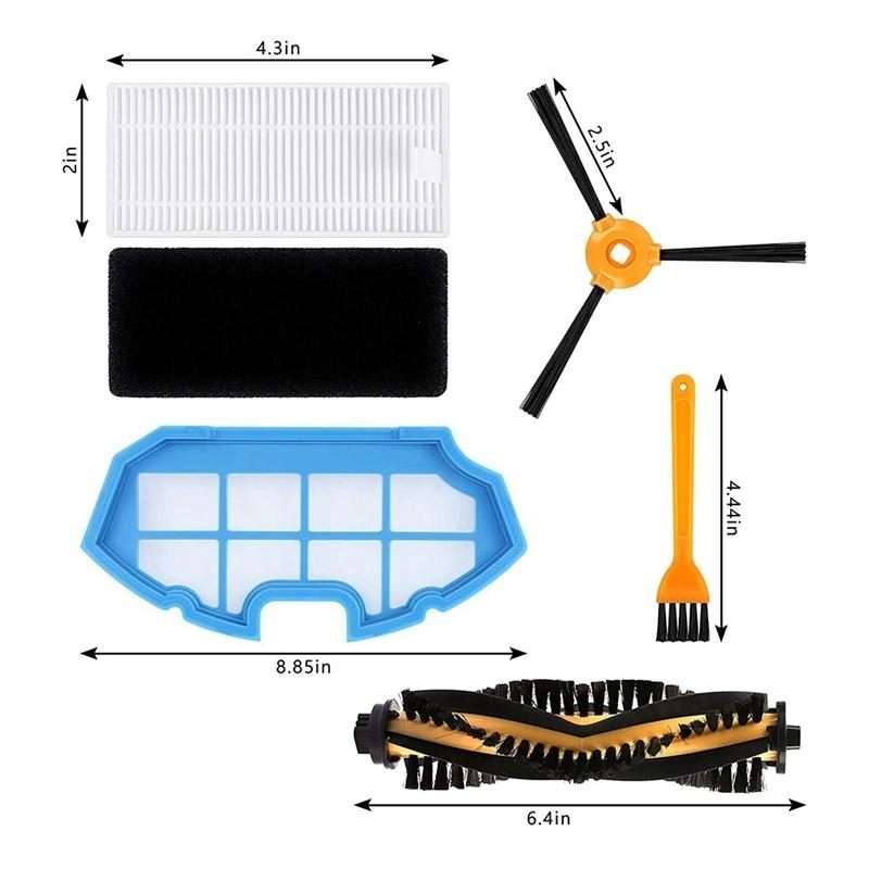 For ECOVACS N79S / DN620 / 500 4pairs Side Brushes+ 6pcs Filters+Roller Brush
