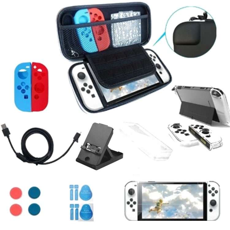 Game Console Crystal Shell Remote Sensing Cap Tempered Film Storage Bag Set For Switch OLED Consol