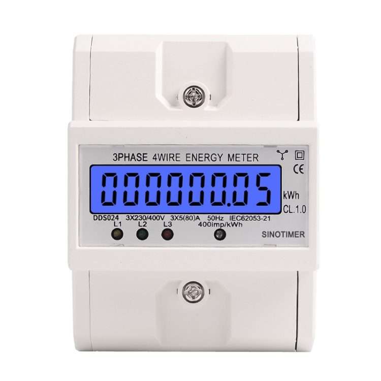 SINOTIMER Three-Phase Backlight Display Rail Type Electricity Meter 5-100 ... (DDS024 White Shell)