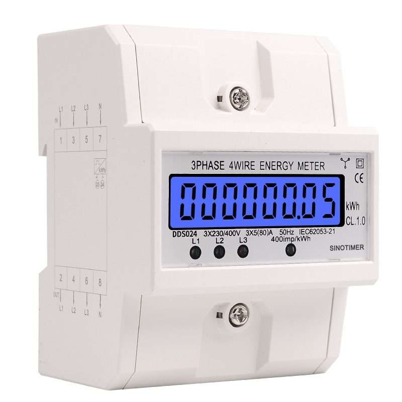 SINOTIMER Three-Phase Backlight Display Rail Type Electricity Meter 5-100 ... (DDS024 White Shell)