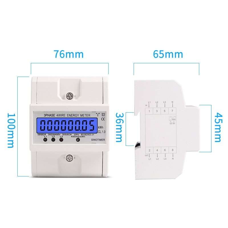 SINOTIMER Three-Phase Backlight Display Rail Type Electricity Meter 5-100 ... (DDS024 White Shell)