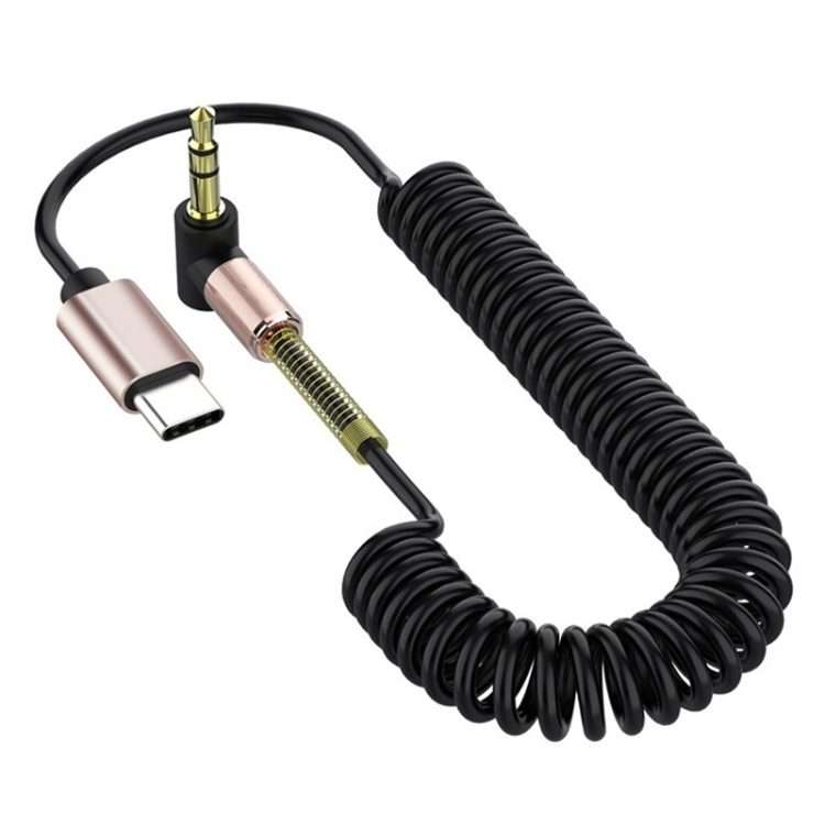 Type-C/USB-C To 3.5mm Male Elbow Spring Car Audio Adapter Cable, Cable Length: 1.5m(Analog Audio)