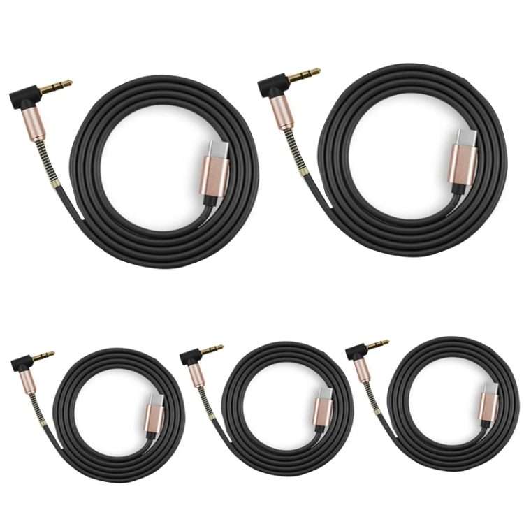 5 PCS Type-c/USB-c To 3.5mm Male Elbow Spring Audio Adapter Cable, Cable Length: 1m(Black)
