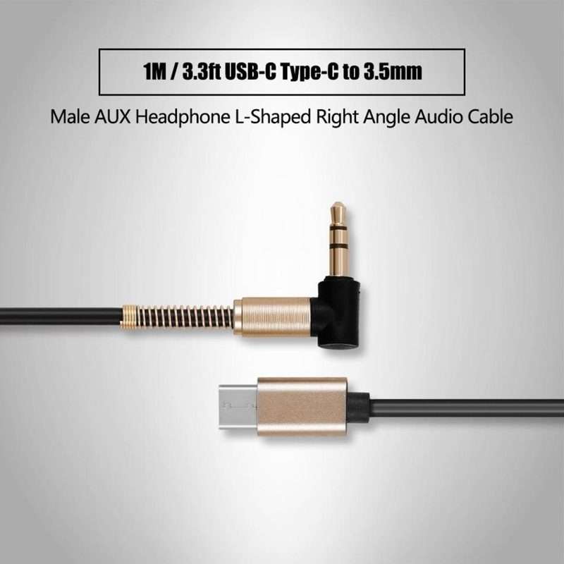 5 PCS Type-c/USB-c To 3.5mm Male Elbow Spring Audio Adapter Cable, Cable Length: 1m(Black)