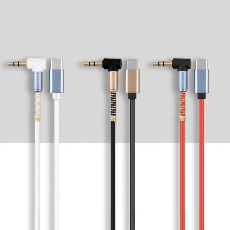 5 PCS Type-c/USB-c To 3.5mm Male Elbow Spring Audio Adapter Cable, Cable Length: 1m(White)