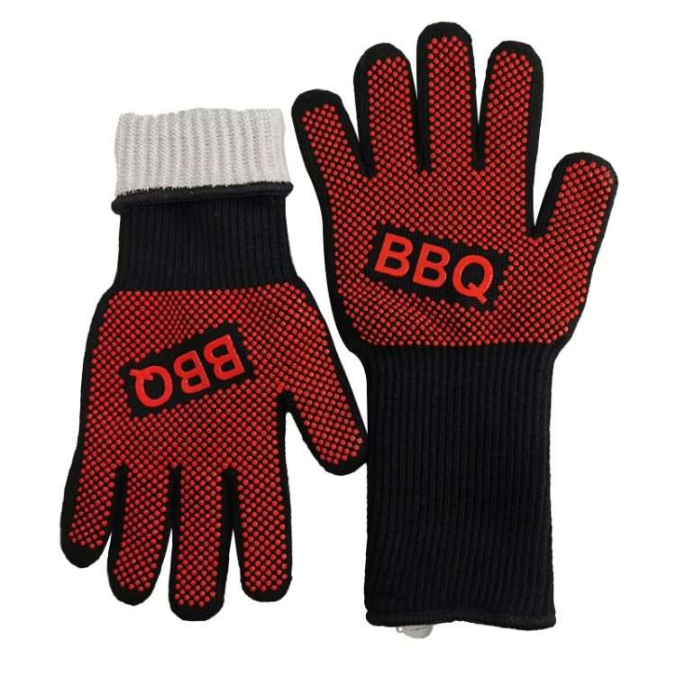 1 Pair High Temperature Resistant Silicone BBQ Gloves Anti-Scalding Gloves(BBQ Red)