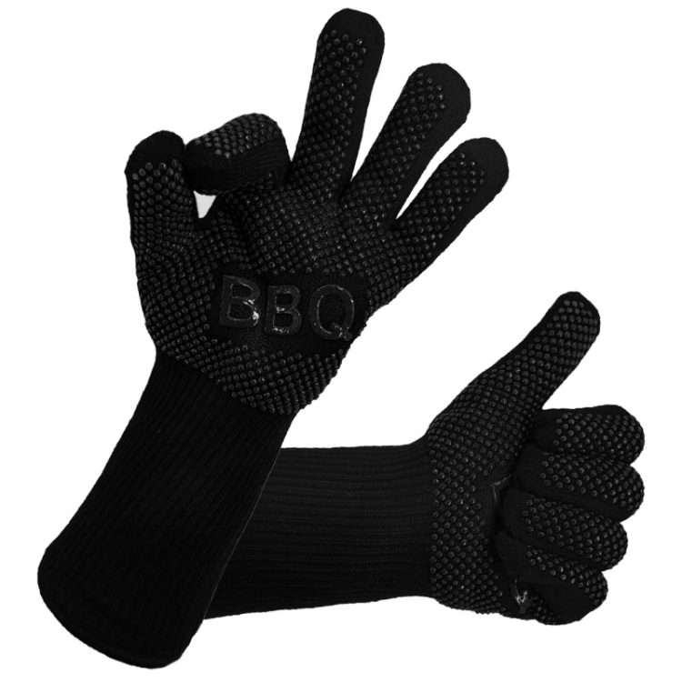 1 Pair High Temperature Resistant Silicone BBQ Gloves Anti-Scalding Gloves(BBQ Black)