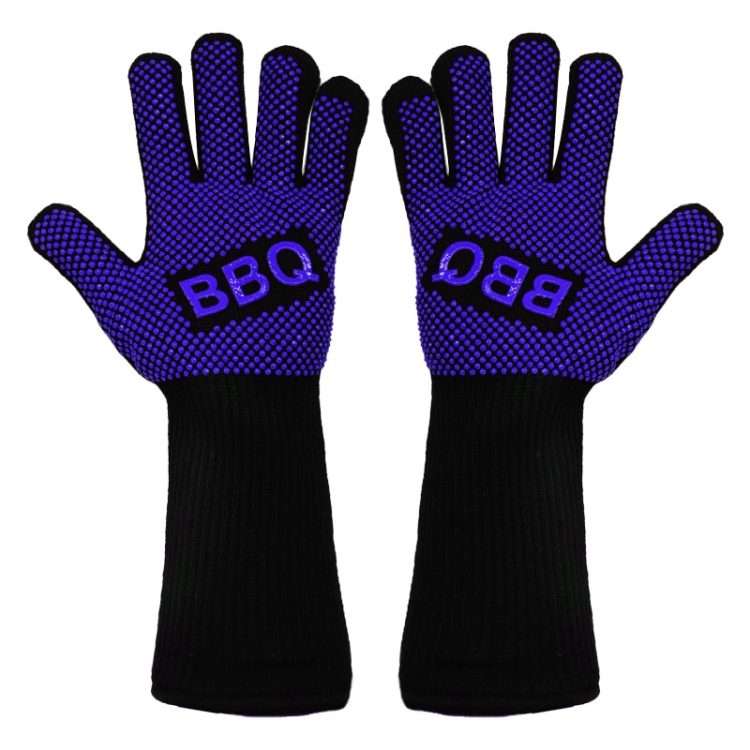 1 Pair High Temperature Resistant Silicone BBQ Gloves Anti-Scalding Gloves(BBQ Blue)