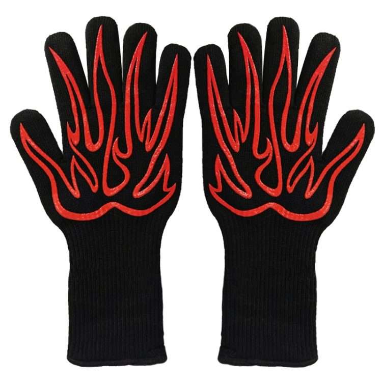 1 Pair High Temperature Resistant Silicone BBQ Gloves Anti-Scalding Gloves(Big Flame Red)