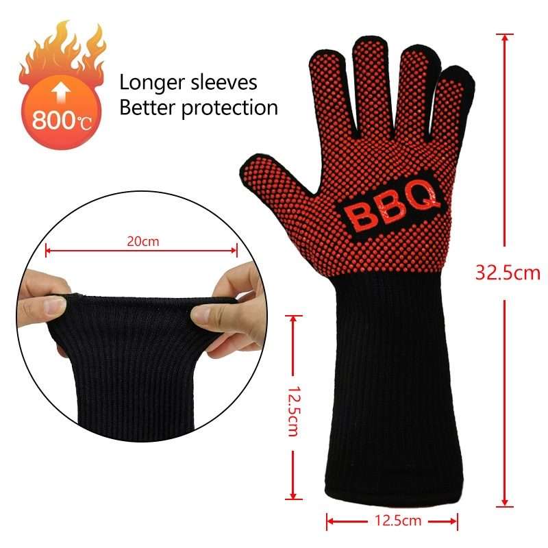 1 Pair High Temperature Resistant Silicone BBQ Gloves Anti-Scalding Gloves(Fish Bone Red)