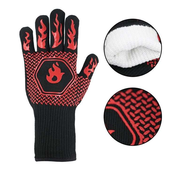 1 Pair High Temperature Resistant Silicone BBQ Gloves Anti-Scalding Gloves(Fish Bone Red)