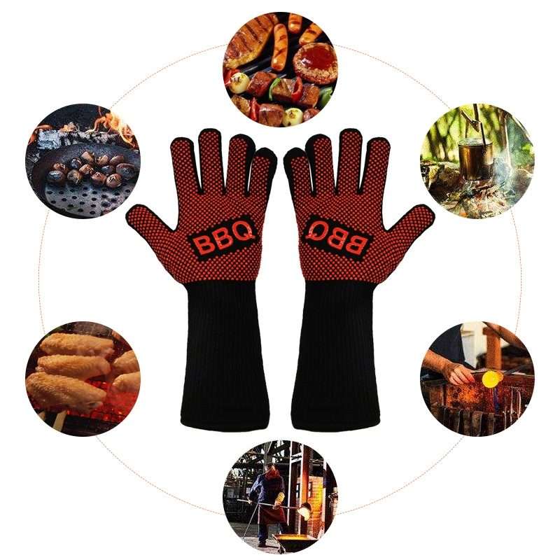 1 Pair High Temperature Resistant Silicone BBQ Gloves Anti-Scalding Gloves(Fish Bone Red)