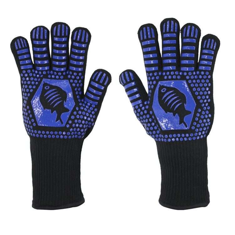 1 Pair High Temperature Resistant Silicone BBQ Gloves Anti-Scalding Gloves(Fish Bone Blue)