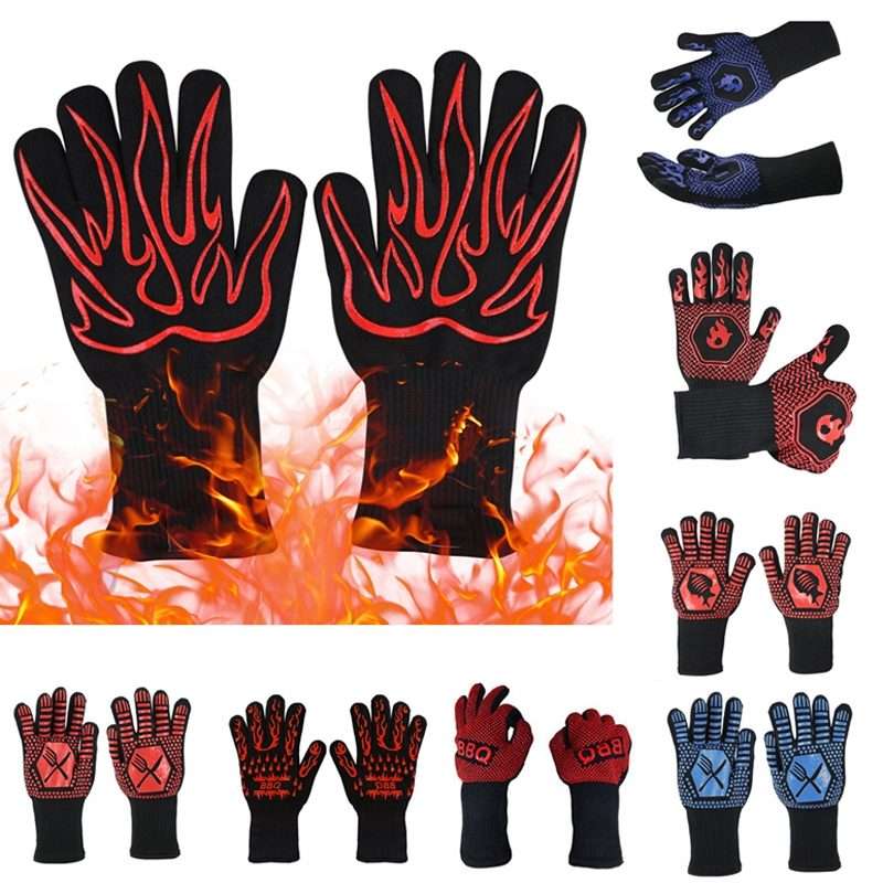 1 Pair High Temperature Resistant Silicone BBQ Gloves Anti-Scalding Gloves(Fish Bone Blue)