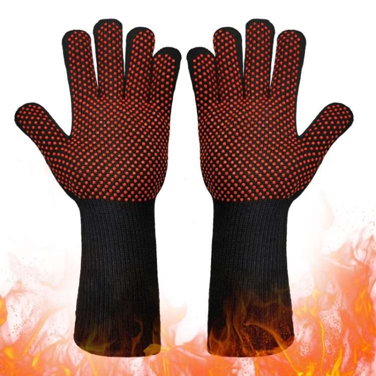 1 Pair High Temperature Resistant Silicone BBQ Gloves Anti-Scalding Gloves(Full Dots Red)