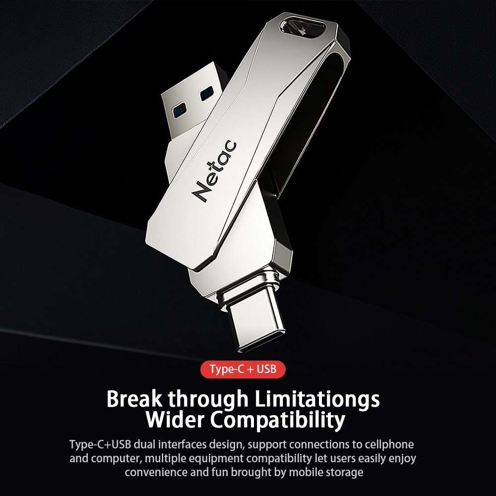 Netac U782C Type-C Dual Interface High-Speed Metal Computer USB Flash Drive, Capacity: 32GB