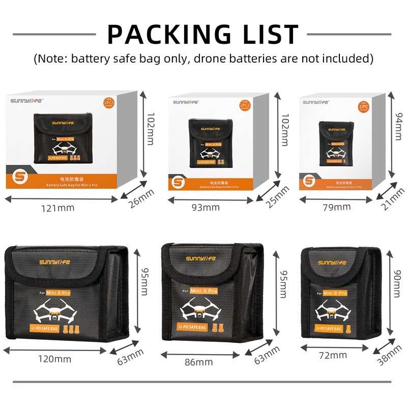 Sunnylife Battery Explosion-proof Bag Storage Bag for DJI Mini 3 Pro,Size: Can Hold 2 Batteries